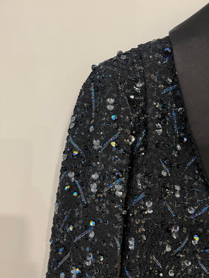 *HOT* Chanel Black and Blue Sequin Embellished Jacket with Satin Collar Detail Size FR 34 (UK 6)