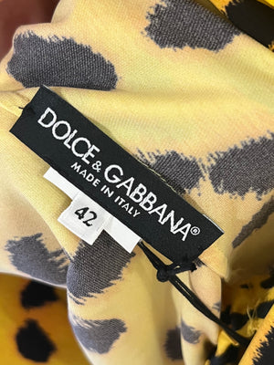 Dolce 
Gabbana Yellow, Black Leopard Printed Playsuit Size IT 42 (UK 10)