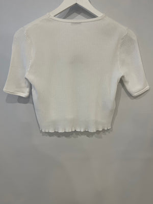 Miu Miu White Crop Top with Daisy Detail and Frill Hem Size S (UK 8)