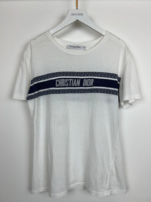 Christian Dior White Logo Print Short Sleeve T-Shirt Size M (UK 10)