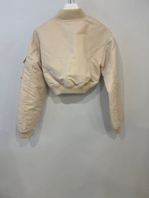 Coperni Vanilla Beige Cut-Out Cropped Bomber Jacket with Logo Size FR 36 (UK 8)