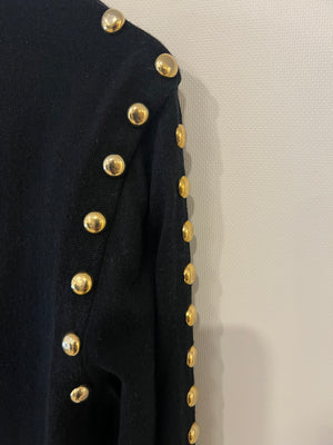 Balmain Black Long-Sleeve Jumper with Gold Studs Details Size FR 40 (UK 12)