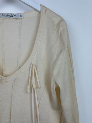 Christian Dior Boutique Fine Knit Long Sleeve V-Neck Top With Lace Up Detail FR 40 (UK 12)