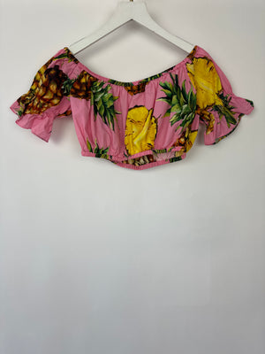 Dolce 
Gabbana Pink Pineapple Print Off-The-Shoulder Top Size IT 38 (UK 6)