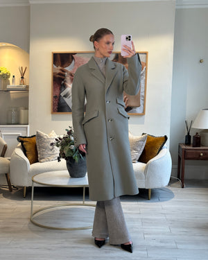 Nanushka Sage Green Long Wool Coat with 3 Pocket Detail Size S (UK 8)