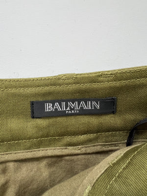 Balmain Khaki Midi Skirt with Pocket and Asymmetric Split Detail Size FR 36 (UK 8)