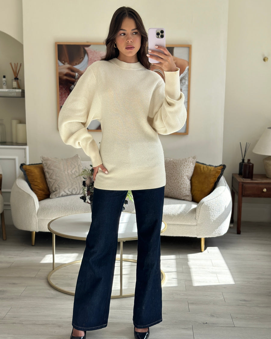 The Row Cream Crewneck Longline Cashmere Knit Jumper Size S (UK 8)