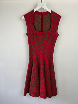 Alaïa Red Jacquard Print Halter Neck Midi Dress Size FR 36 (UK 8)