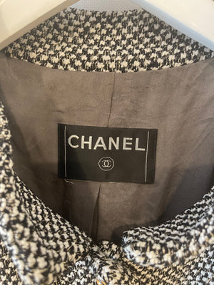 Chanel Black 
White Mid-Sleeve Jacket with Embellished Buttons Size FR 36 (UK 8)