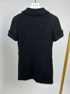 Chanel Charcoal Short Sleeve Mid Length Pocketed Jacket with Frayed Detail FR 34 (UK 6)