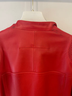 Givenchy Red Lambskin Leather Biker Jacket with Buckle Details Size FR 34 (UK 6)