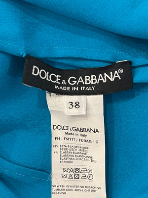 Dolce 
Gabbana Blue Silk Tie-Neck Blouse Size IT 38 (UK 6)