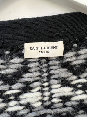 Saint Laurent Black 
Grey Knit V-Neck Cardigan Size S (UK 8)