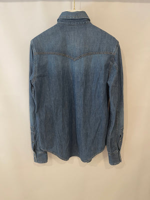 Saint Laurent Blue Denim Button-Up Shirt with Embroideries Size S (UK 8)