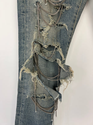 Saint Laurent Distressed Skinny Jeans With Silver Chain Detail Size 27