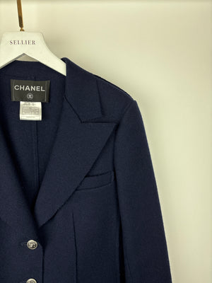 Chanel Navy Wool Blazer Jacket with Silver CC Button Detail FR 36 (UK 8)