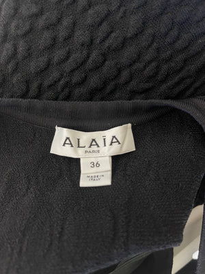 Alaïa Black Short Sleeve Embossed Fabric Skater Dress Size FR 36 (UK 8)