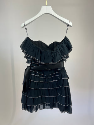 Alexandre Vauthier Black Ruffled Crystal Bandeau Mini Dress with Satin Bow FR 38 (UK 10)