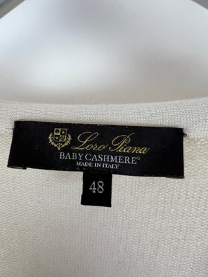 Loro Piana Cashmere Cream V-Neck Long-Sleeve Cardigan IT 48 (UK 16)