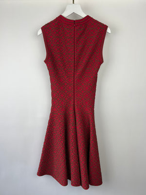 Alaïa Red Jacquard Print Halter Neck Midi Dress Size FR 36 (UK 8)