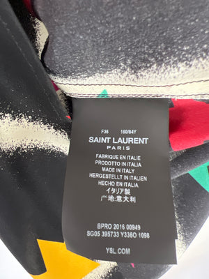 Saint Laurent Black Long-sleeve Silk Shirt With Multicolour Star Print Size FR 36 (UK 8)