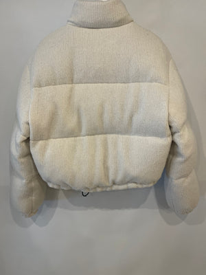 Prada Cream Wool and Cashmere Puffer Jacket with Logo Detail Size IT 38 (UK 6) RRP £2,225