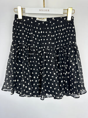 Saint Laurent Black 
White Polkadot Silk Mini Skirt Size FR 36 (UK 8)