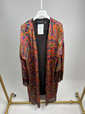 Etro Multicolour Abstract Print Longline Coat with Tassel Hem One Size