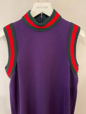 Gucci Purple Mini Sleeveless Dress with Green and Red Wool Trim Detail Size XS ( UK 6)