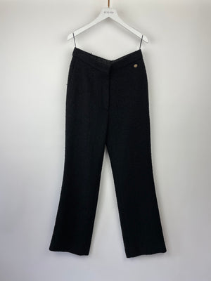 Chanel Straight Leg Black Tweed Trousers With CC Logo Button Detail Size FR 38 (UK 10)