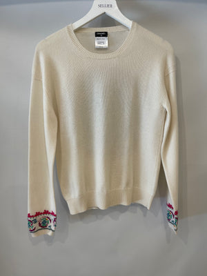 Chanel Cream Round Neck Cashmere Jumper with Tiger and CC Detail FR 38 (UK 10)