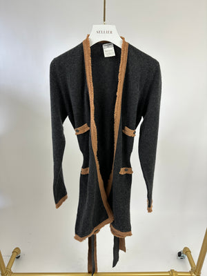 Chanel 06/A Charcoal Long Line Cardigan with Tie Detail FR 38 (UK 10)