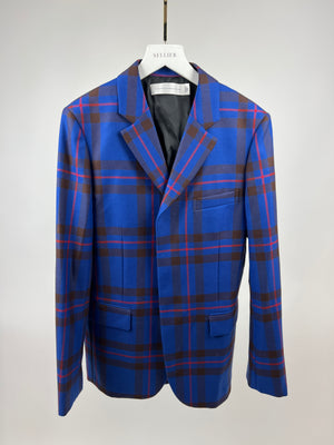 Victoria Beckham Electric Blue and Red Wool Checkered Blazer Jacket IT 40 (UK 8)