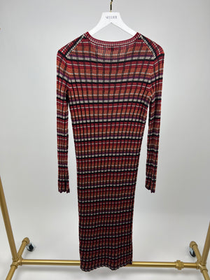 Chanel Orange Ribbed Long Sleeve Round Neck Maxi Dress with CC Button Detail FR 40 (UK 12)