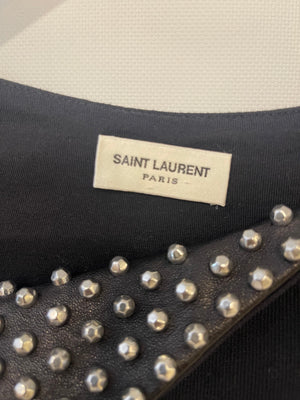 Saint Laurent Black Jumper with Leather Collar 
Stud Details Size FR 36 (UK 8)