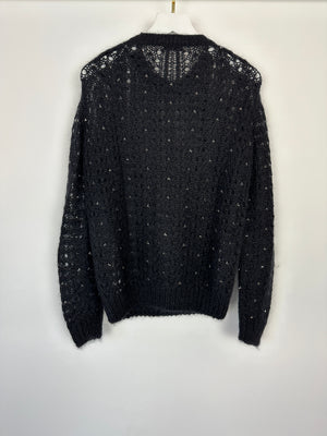 Saint Laurent Black See-Through Jumper with Silver Crystals Details Size FR 36 (UK 8)