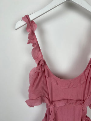 Acne Studios Pink Crinkled Chiffon Mini Dress With Cut Out 
Frill Detail FR 38 (UK 10)