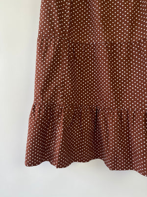 Faithfull the Brand Brown with White Polka Dot Wrap Crop Top and Midi Skirt with Belt Set Size S (UK 8-10)