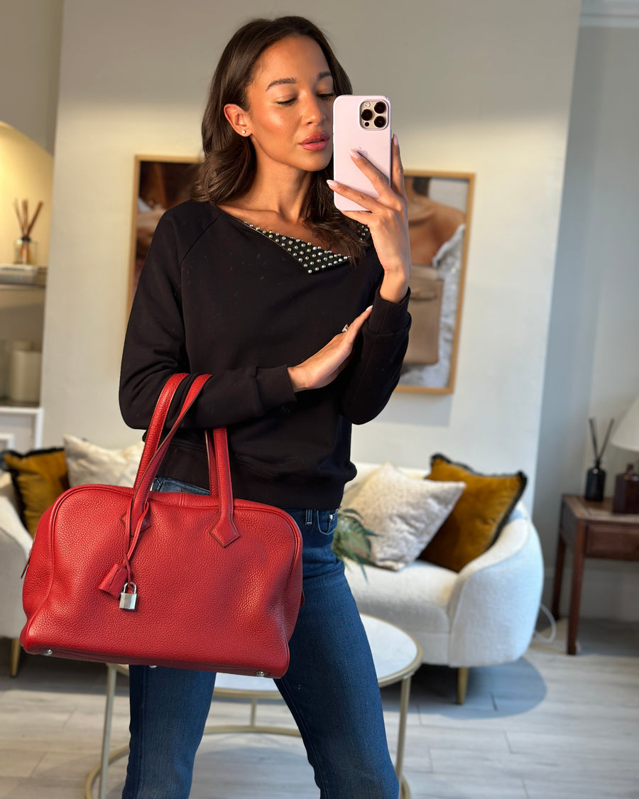 Hermès Victoria II 35cm Bag in Rouge Garance Clemence Leather with Palladium Hardware