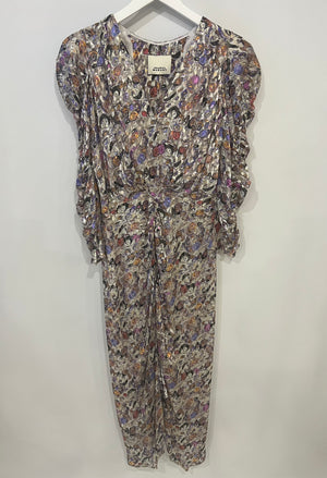 Isabel Marant Purple Floral Ruffled Long-Sleeve Maxi Dress Size FR 38 (UK 10)