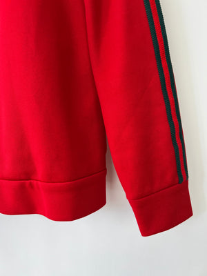 Gucci Red 
Navy Blue Tracksuit with Side Stripe Trim and Cherry Embroidered Logo Detail Size XS (UK 6)