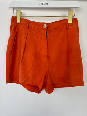 Hermès Orange Suede High Waist Shorts with Stitch Detail Size FR 38 (UK 10)