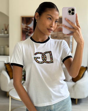 Dolce 
Gabbana White Multi-Coloured Crystal DG Logo T-Shirt Size XS (UK 4-6)