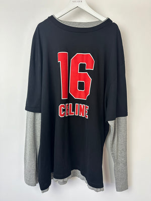 Celine Menswear Black No 16 Logo Long Sleeve Double Lined Top Size EU 46 (UK S)