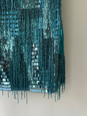 Jenny Packham Blue Sequin Mini Dress with Tassel Detail Size FR 36 (UK 8)