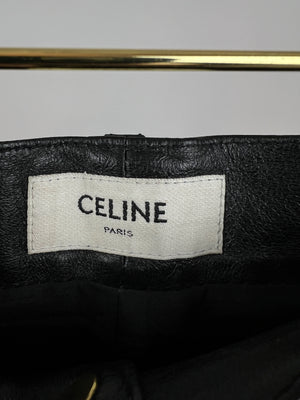 Céline Black Leather Kitty Trousers with Gold Button Detail W29 (UK 10) RRP £2250