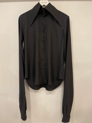 The Row Black Silk Long Sleeve Shirt with Collar Detail Size 0 (UK 4)