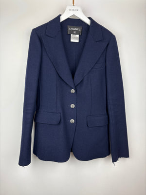 Chanel Navy Wool Blazer Jacket with Silver CC Button Detail FR 36 (UK 8)