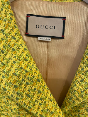 Gucci Yellow Tweed Long-Sleeve Jacket and Mini Skirt Set with Horseshoe Button Details Size IT 42/44 (UK 10/12)