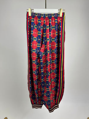 Gucci Red and Blue Silk GG 
Floral Jacquard Trousers Size XXS (UK 4)